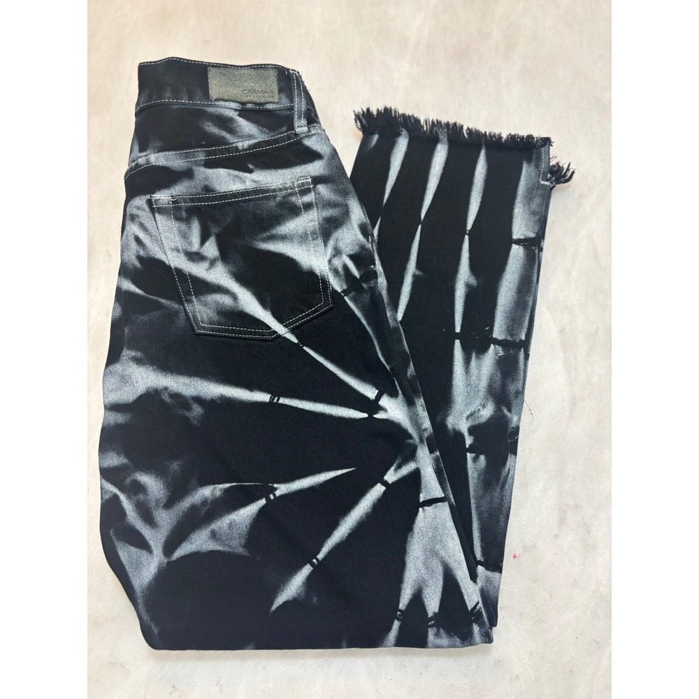 CARMAR Black White Tie Dye Distressed Hem Straight Leg Jeans Women's Size